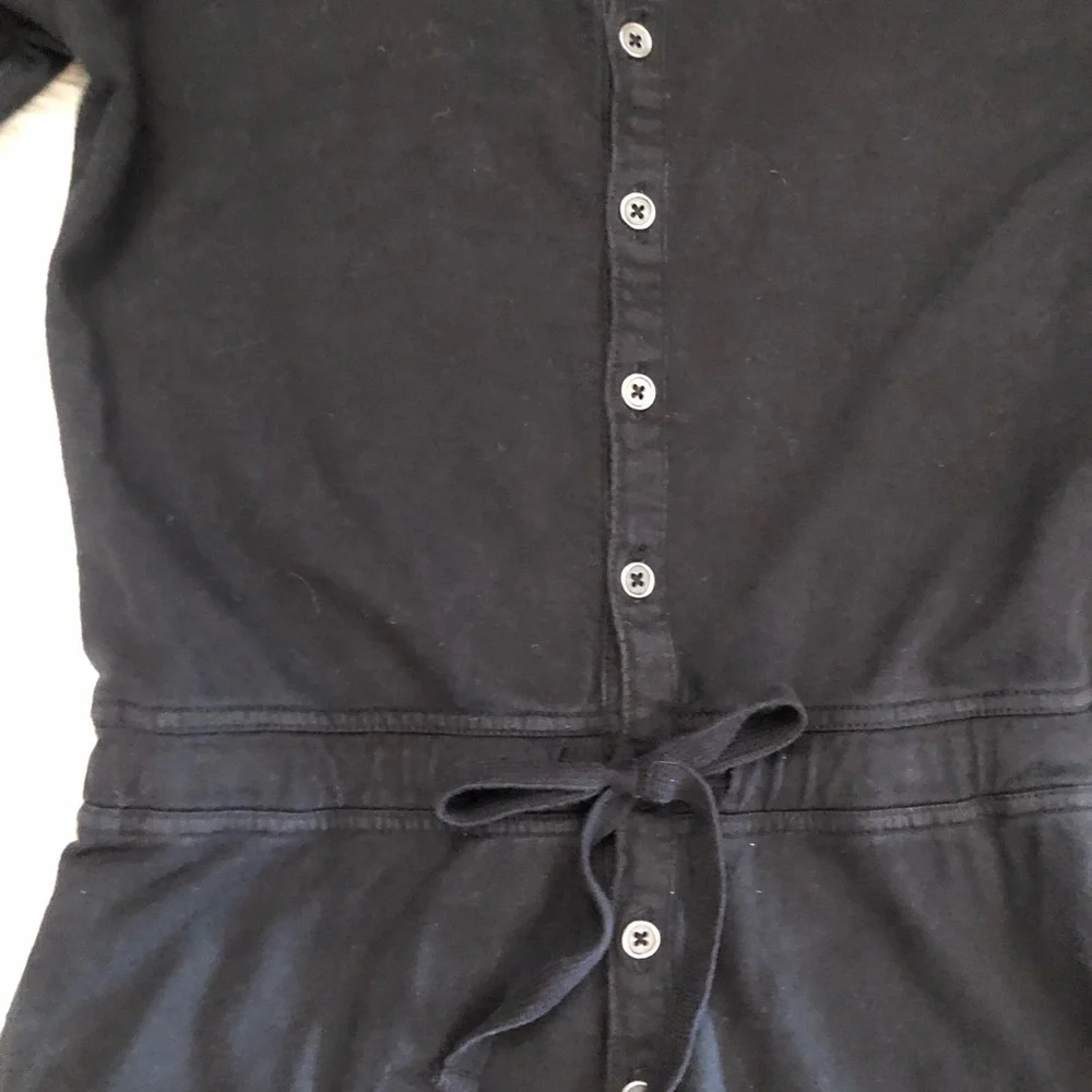 Aerie Black Wide Leg Long Sleeves Drawstring Cotton Half Button Jumpsuit size S